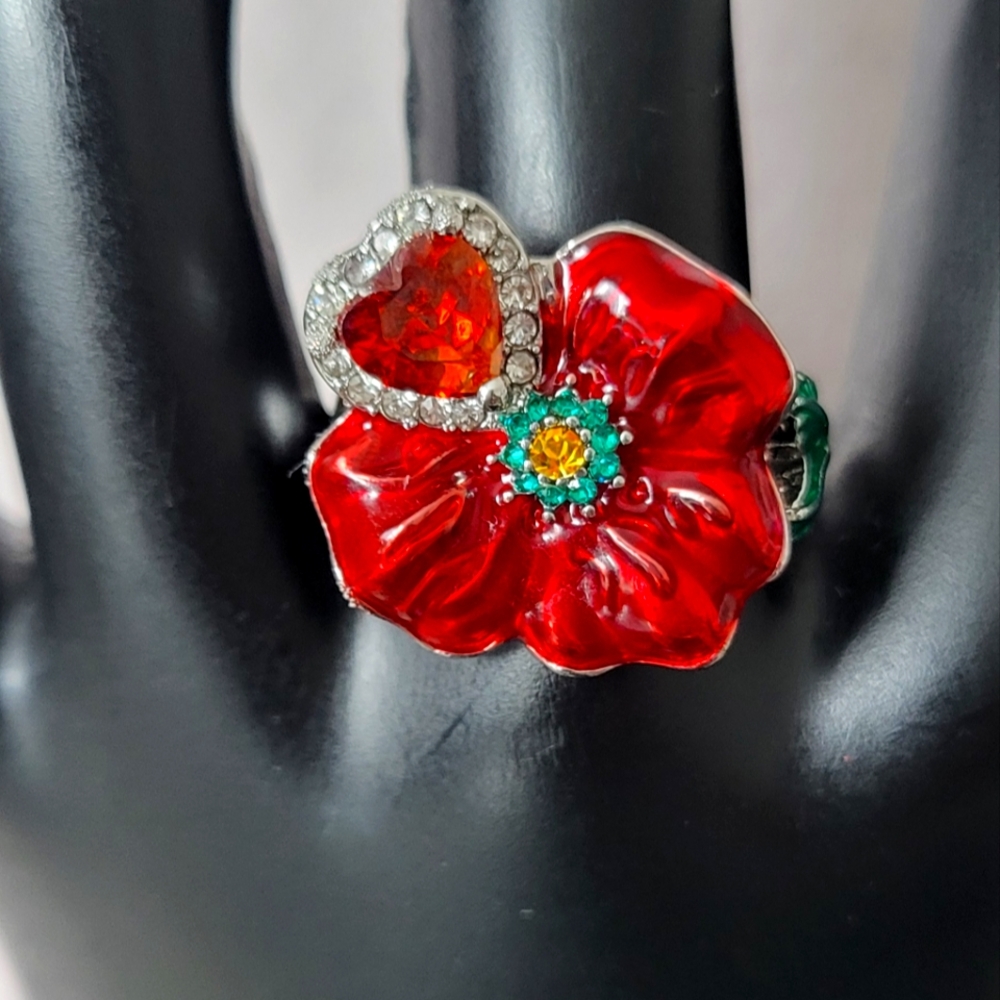 Red Floral Gemstone Ring